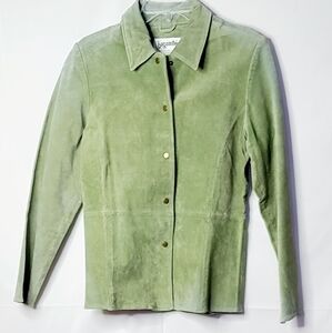 Bagatelle 100% leather green snap down collared winter fall jacket coat sz 6